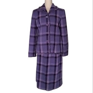 Pendleton Vintage Purple Plaid Wool Tweed Suit Set Blazer Skirt Size 10